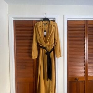 BCBG Gold Maxi Dress with Black Belt